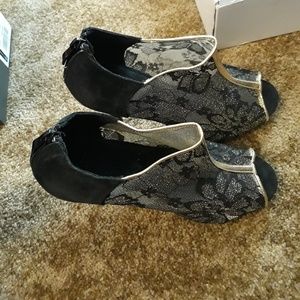 Lacy Affair Peep Toe Heels - Faux Suede, Size 8M